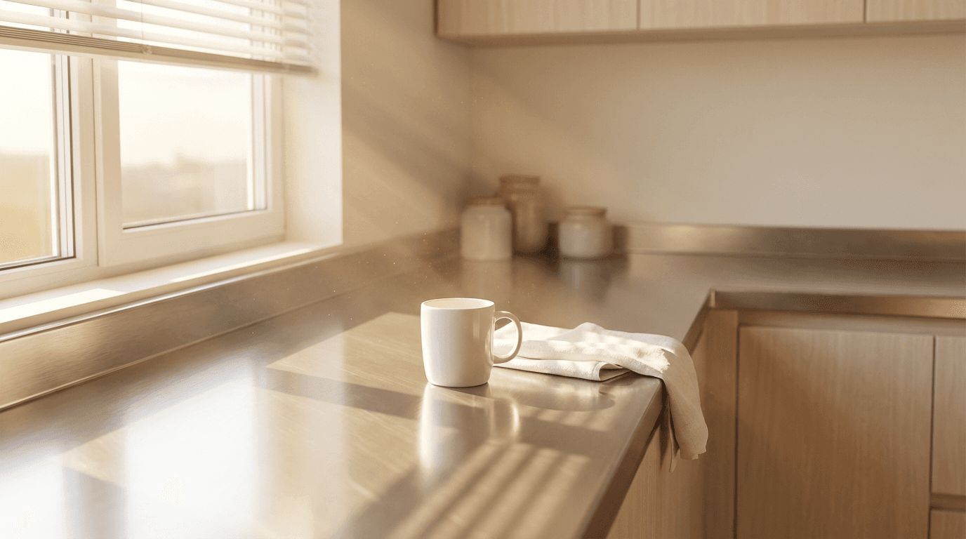Smartphone face-down on a white countertop